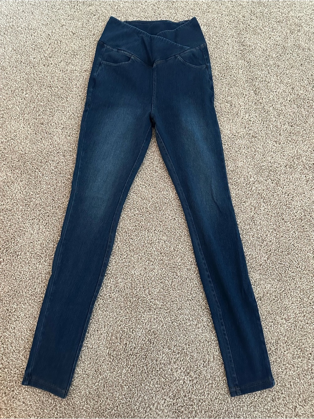 Women’s Dark Blue Stretchy Jeggings with pockets-crossover waist